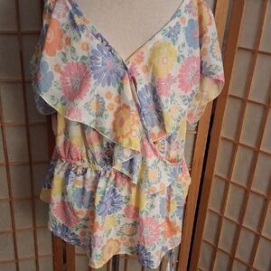 Indulge Pastel Floral Ruffle Blouse